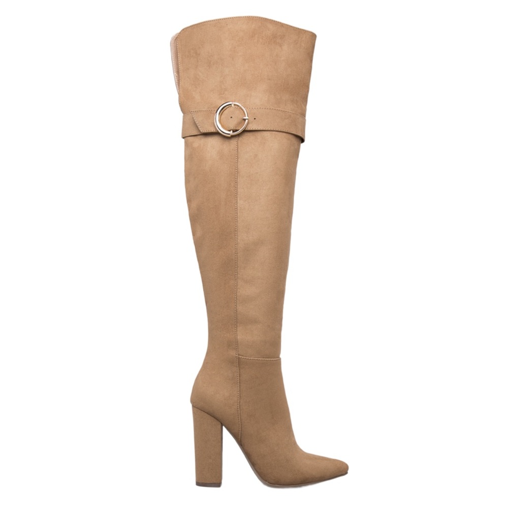 Camel Faux-SuedeThigh High Boots
